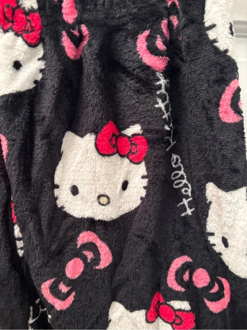 Hello Kitty Black and Pink Girls' Fleece Pajama Pants XXL